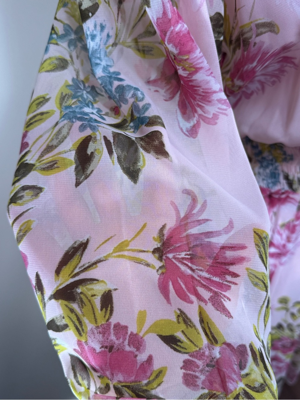 Kate & Lily Pink Floral Watercolor Chiffon Overlay Dress Sheer Sleeves Size 12 - Picture 8 of 11